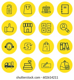Set Of 16 Ecommerce Icons. Includes Bookshelf, Recommended, Money Transfer And Other Symbols. Beautiful Design Elements.