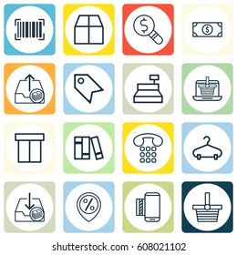 Set Of 16 Ecommerce Icons. Includes Outgoing Earnings, Discount Location, Cardboard And Other Symbols. Beautiful Design Elements.
