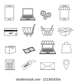 Set of 16 ecommerce.
icons on smartphone for online shopping.Vector illustration. Eps10