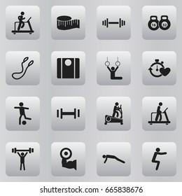 Set Of 16 Editable Active Icons. Includes Symbols Such As Jogging, Balance, Executing Running And More. Can Be Used For Web, Mobile, UI And Infographic Design.