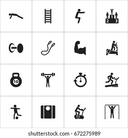 Set Of 16 Editable Active Icons. Includes Symbols Such As Instruction Male, Football, Balance And More. Can Be Used For Web, Mobile, UI And Infographic Design.
