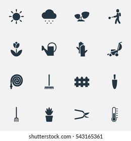 Set Of 16 Editable Agriculture Icons. Includes Symbols Such As Pot Bush, Hosepipe, Soil Plant And More. Can Be Used For Web, Mobile, UI And Infographic Design.