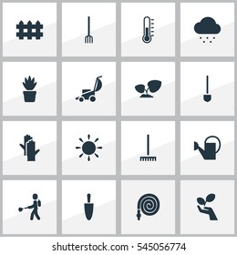 Set Of 16 Editable Agriculture Icons. Includes Symbols Such As Soil Plant, Plant Spray, Plant Protection And More. Can Be Used For Web, Mobile, UI And Infographic Design.