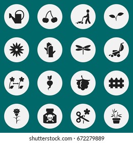 Set Of 16 Editable Agriculture Icons. Includes Symbols Such As Insects, Radish, Venom And More. Can Be Used For Web, Mobile, UI And Infographic Design.