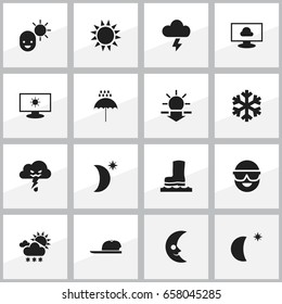 Set Of 16 Editable Air Icons. Includes Symbols Such As Cloud On The Screen, Hat, Monitor And More. Can Be Used For Web, Mobile, UI And Infographic Design.