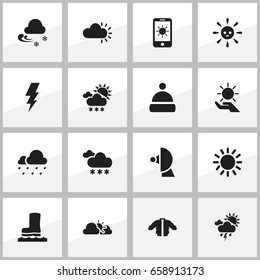Set Of 16 Editable Air Icons. Includes Symbols Such As Clouded, Flash, Cap And More. Can Be Used For Web, Mobile, UI And Infographic Design.