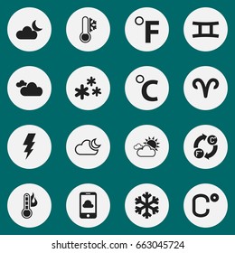 Set Of 16 Editable Air Icons. Includes Symbols Such As Flash, Cloudy Day, Overcast Weather And More. Can Be Used For Web, Mobile, UI And Infographic Design.