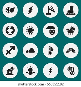 Set Of 16 Editable Air Icons. Includes Symbols Such As Nebulose, Happy Man, Waterproof Shoes And More. Can Be Used For Web, Mobile, UI And Infographic Design.