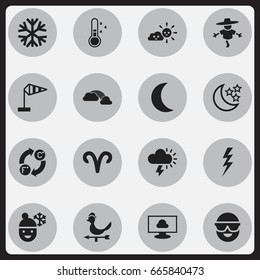 Set Of 16 Editable Air Icons. Includes Symbols Such As Frostbite, Boy In Winter, Cloud On The Screen And More. Can Be Used For Web, Mobile, UI And Infographic Design.