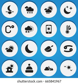 Set Of 16 Editable Air Icons. Includes Symbols Such As Night, Skyless, Cap And More. Can Be Used For Web, Mobile, UI And Infographic Design.
