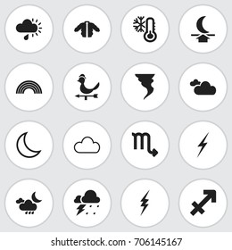 Set Of 16 Editable Air Icons. Includes Symbols Such As Drizzle, Archer, Breeze Direction And More. Can Be Used For Web, Mobile, UI And Infographic Design.