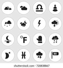 Set Of 16 Editable Air Icons. Includes Symbols Such As Glove, Lightning, Evergreen And More. Can Be Used For Web, Mobile, UI And Infographic Design.