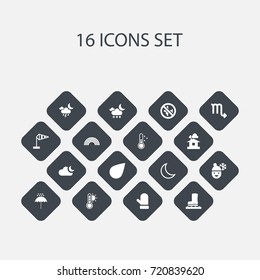 Set Of 16 Editable Air Icons. Includes Symbols Such As No Flight, Thermometer, Boy In Winter And More. Can Be Used For Web, Mobile, UI And Infographic Design.