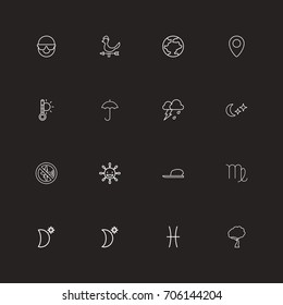 Set Of 16 Editable Air Outline Icons. Includes Symbols Such As Hat, Flash, Laughing Solar And More. Can Be Used For Web, Mobile, UI And Infographic Design.