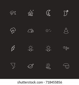 Set Of 16 Editable Air Outline Icons. Includes Symbols Such As Solar, Crescent Overcast, Plant And More. Can Be Used For Web, Mobile, UI And Infographic Design.