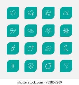 Set Of 16 Editable Air Outline Icons. Includes Symbols Such As Twins, Weather, Raindrop And More. Can Be Used For Web, Mobile, UI And Infographic Design.