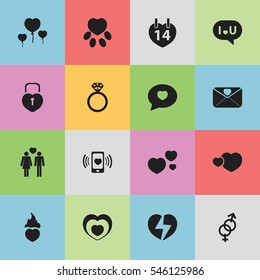Set Of 16 Editable Amour Icons. Includes Symbols Such As Divorce, Confession Of Love, Beloveds And More. Can Be Used For Web, Mobile, UI And Infographic Design.
