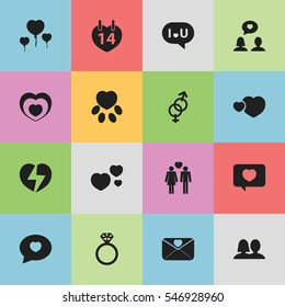 Set Of 16 Editable Amour Icons. Includes Symbols Such As Matrimony, Beloveds, Trappings And More. Can Be Used For Web, Mobile, UI And Infographic Design.