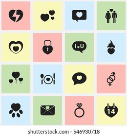 Set Of 16 Editable Amour Icons. Includes Symbols Such As Heartbeat, Beloveds, Affection Letter And More. Can Be Used For Web, Mobile, UI And Infographic Design.