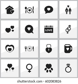 Set Of 16 Editable Amour Icons. Includes Symbols Such As Locked Heart, Cutlery, Dear And More. Can Be Used For Web, Mobile, UI And Infographic Design.