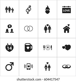 Set Of 16 Editable Amour Icons. Includes Symbols Such As Male Sign, Fire Loving, Family And More. Can Be Used For Web, Mobile, UI And Infographic Design.