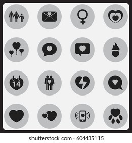 Set Of 16 Editable Amour Icons. Includes Symbols Such As Divorce, Heartbeat, Fire Loving And More. Can Be Used For Web, Mobile, UI And Infographic Design.