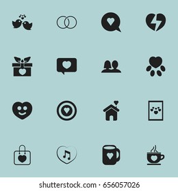 Set Of 16 Editable Amour Icons. Includes Symbols Such As Present, Engagement, Coffee Cup And More. Can Be Used For Web, Mobile, UI And Infographic Design.