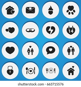 Set Of 16 Editable Amour Icons. Includes Symbols Such As Divorce, Beloveds, Family And More. Can Be Used For Web, Mobile, UI And Infographic Design.