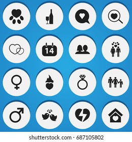 Set Of 16 Editable Amour Icons. Includes Symbols Such As Building, Wedlock, Male Sign And More. Can Be Used For Web, Mobile, UI And Infographic Design.