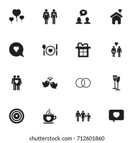 Set Of 16 Editable Amour Icons. Includes Symbols Such As Couple, Lineage, Family And More. Can Be Used For Web, Mobile, UI And Infographic Design.