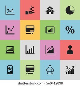 Set Of 16 Editable Analytics Icons. Includes Symbols Such As User, Bar Chart, Equalizer Display And More. Can Be Used For Web, Mobile, UI And Infographic Design.