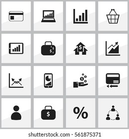 Set Of 16 Editable Analytics Icons. Includes Symbols Such As User, Cash Briefcase, Bar Chart And More. Can Be Used For Web, Mobile, UI And Infographic Design.