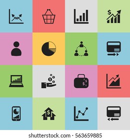 Set Of 16 Editable Analytics Icons. Includes Symbols Such As Banking House, Pay Redeem, Trading Purse And More. Can Be Used For Web, Mobile, UI And Infographic Design.