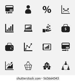 Set Of 16 Editable Analytics Icons. Includes Symbols Such As Money Bag, Cash Briefcase, Transmission And More. Can Be Used For Web, Mobile, UI And Infographic Design.