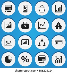 Set Of 16 Editable Analytics Icons. Includes Symbols Such As Percent, Circle Diagram, Schema And More. Can Be Used For Web, Mobile, UI And Infographic Design.