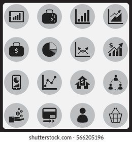 Set Of 16 Editable Analytics Icons. Includes Symbols Such As Revenue, Profit, Graph Information And More. Can Be Used For Web, Mobile, UI And Infographic Design.