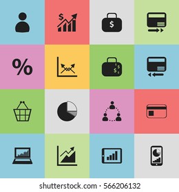 Set Of 16 Editable Analytics Icons. Includes Symbols Such As Trading Purse, Circle Diagram, Money Bag And More. Can Be Used For Web, Mobile, UI And Infographic Design.