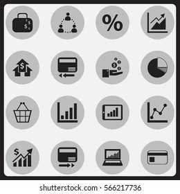 Set Of 16 Editable Analytics Icons. Includes Symbols Such As Banking House, Cash Briefcase, Progress And More. Can Be Used For Web, Mobile, UI And Infographic Design.