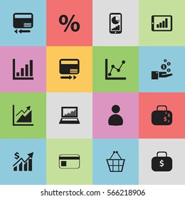 Set Of 16 Editable Analytics Icons. Includes Symbols Such As Percent, Bank Payment, Statistic And More. Can Be Used For Web, Mobile, UI And Infographic Design.