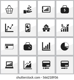 Set Of 16 Editable Analytics Icons. Includes Symbols Such As Statistic, Credit Card, Revenue And More. Can Be Used For Web, Mobile, UI And Infographic Design.