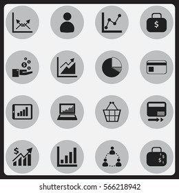 Set Of 16 Editable Analytics Icons. Includes Symbols Such As Circle Diagram, Profit, Revenue And More. Can Be Used For Web, Mobile, UI And Infographic Design.