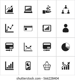 Set Of 16 Editable Analytics Icons. Includes Symbols Such As Transmission, Trading Purse, Phone Statistics And More. Can Be Used For Web, Mobile, UI And Infographic Design.