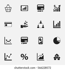 Set Of 16 Editable Analytics Icons. Includes Symbols Such As Percent, Bar Chart, Circle Diagram And More. Can Be Used For Web, Mobile, UI And Infographic Design.