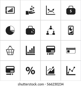 Set Of 16 Editable Analytics Icons. Includes Symbols Such As Percent, Statistic, Transmission And More. Can Be Used For Web, Mobile, UI And Infographic Design.