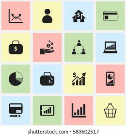 Set Of 16 Editable Analytics Icons. Includes Symbols Such As User, Cash Briefcase, Statistic And More. Can Be Used For Web, Mobile, UI And Infographic Design.