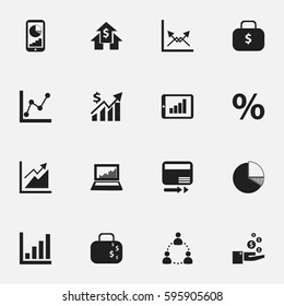 Set Of 16 Editable Analytics Icons. Includes Symbols Such As Transmission, Phone Statistics, Cash Briefcase And More. Can Be Used For Web, Mobile, UI And Infographic Design.