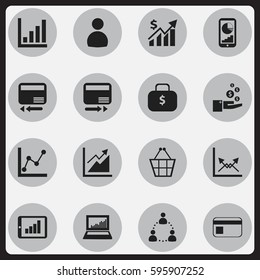 Set Of 16 Editable Analytics Icons. Includes Symbols Such As Credit Card, Pay Redeem, Phone Statistics And More. Can Be Used For Web, Mobile, UI And Infographic Design.