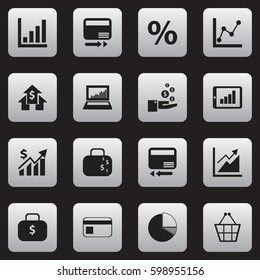Set Of 16 Editable Analytics Icons. Includes Symbols Such As Statistic, Revenue, Pay Redeem And More. Can Be Used For Web, Mobile, UI And Infographic Design.