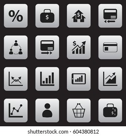 Set Of 16 Editable Analytics Icons. Includes Symbols Such As Trading Purse, Banking House, Revenue And More. Can Be Used For Web, Mobile, UI And Infographic Design.