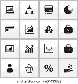 Set Of 16 Editable Analytics Icons. Includes Symbols Such As User, Money Bag, Circle Diagram And More. Can Be Used For Web, Mobile, UI And Infographic Design.